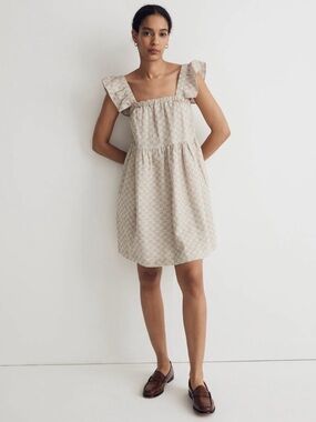Madewell Flutter-Sleeve Square-Neck Mini
Dress in Striped Jacquard